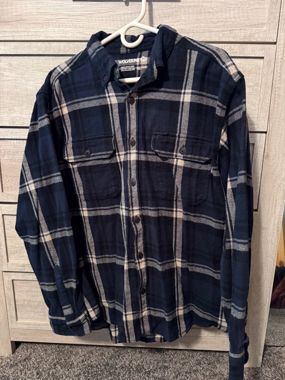 Wolverine Navy & White Plaid Flannel Button-Down Shirt